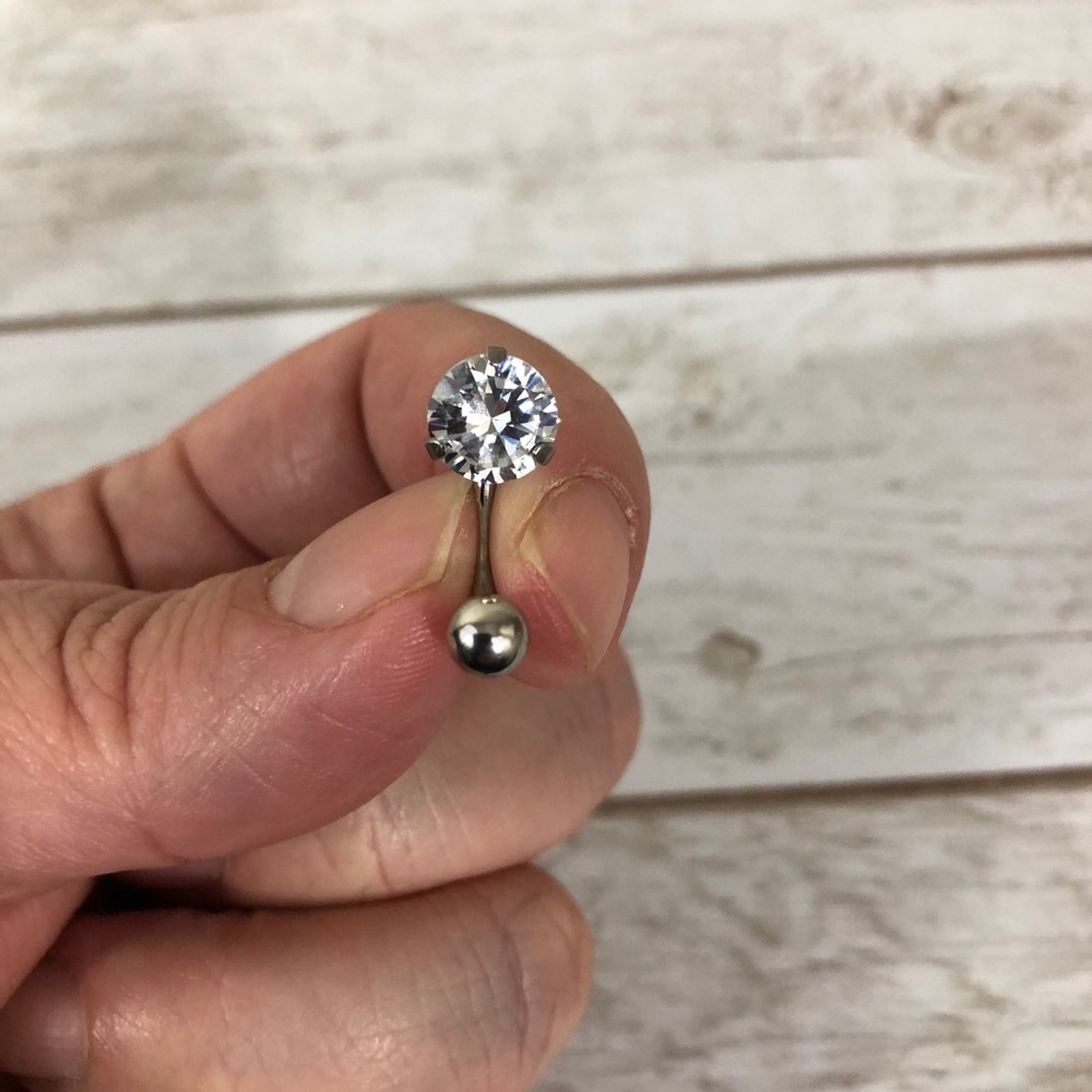 Round CUBIC ZIRCONIA Stone With Extra Screw White Gold Plated Belly Ring
